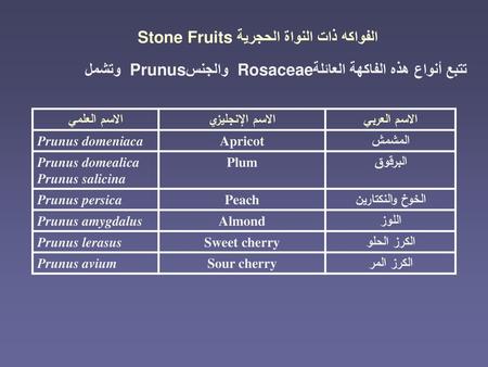 الفواكه ذات النواة الحجرية Stone Fruits