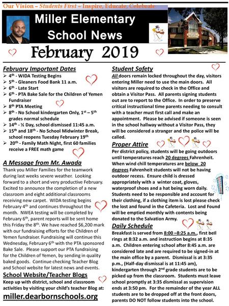 February 2019 Miller Elementary School News miller.dearbornschools.org