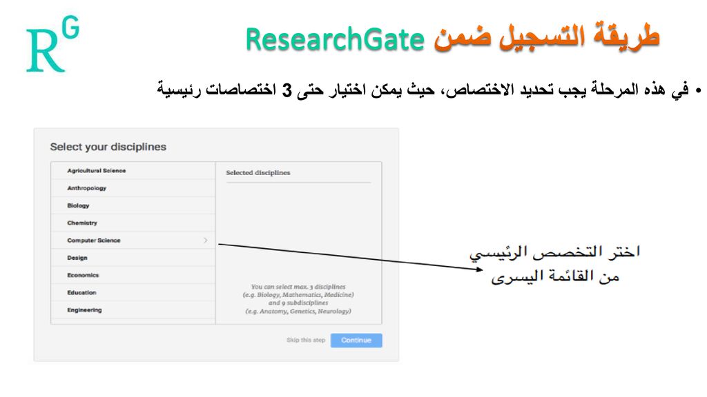 طريقة التسجيل ضمن ResearchGate