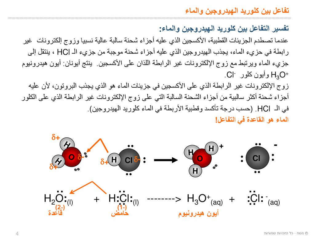 تفاعل بين كلوريد الهيدروجين والماء