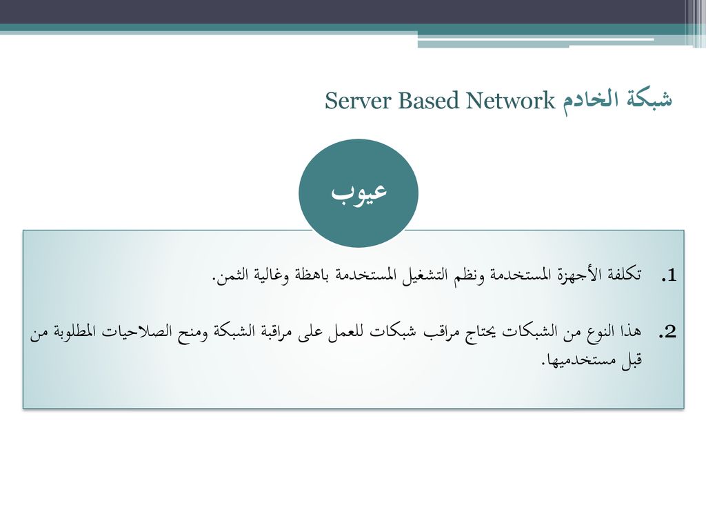 عيوب شبكة الخادم Server Based Network
