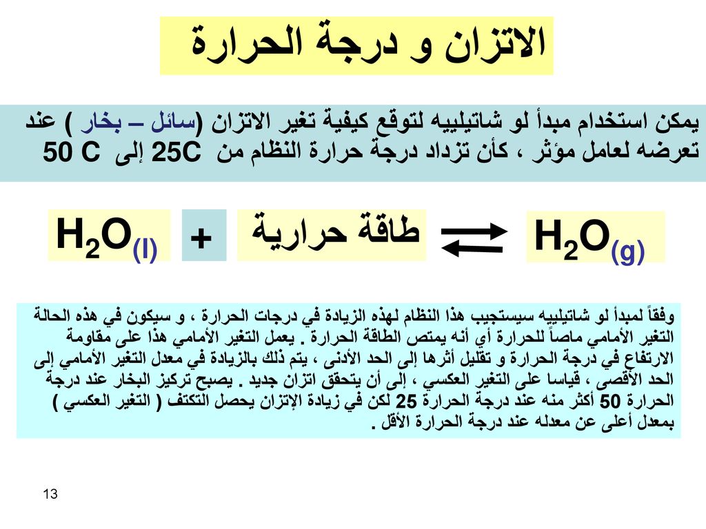 الاتزان و درجة الحرارة H2O(l) + طاقة حرارية H2O(g)
