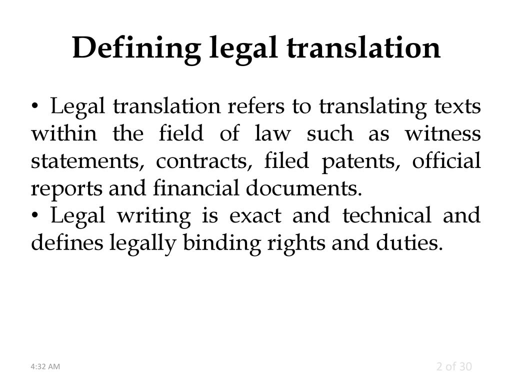 Defining legal translation