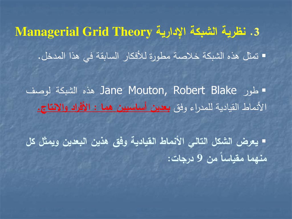 3. نظرية الشبكة الإداريةManagerial Grid Theory