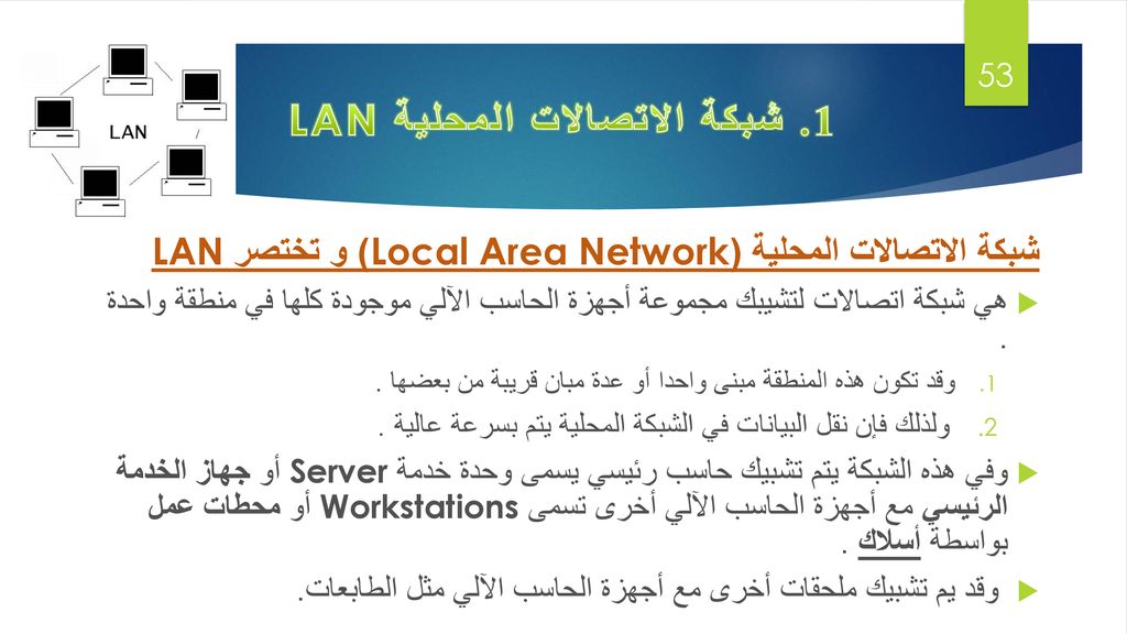 1. شبكة الاتصالات المحلية LAN