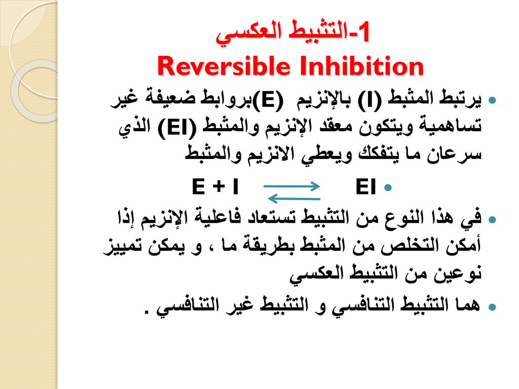 1-التثبيط العكسي Reversible Inhibition