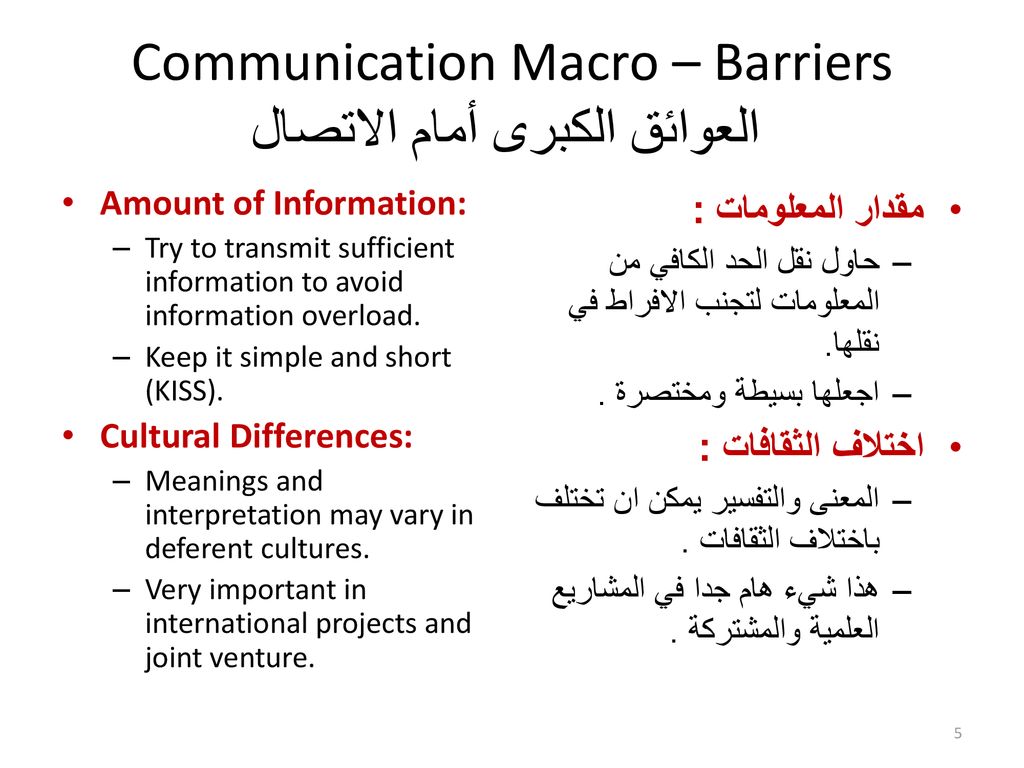 Communication Macro – Barriers العوائق الكبرى أمام الاتصال