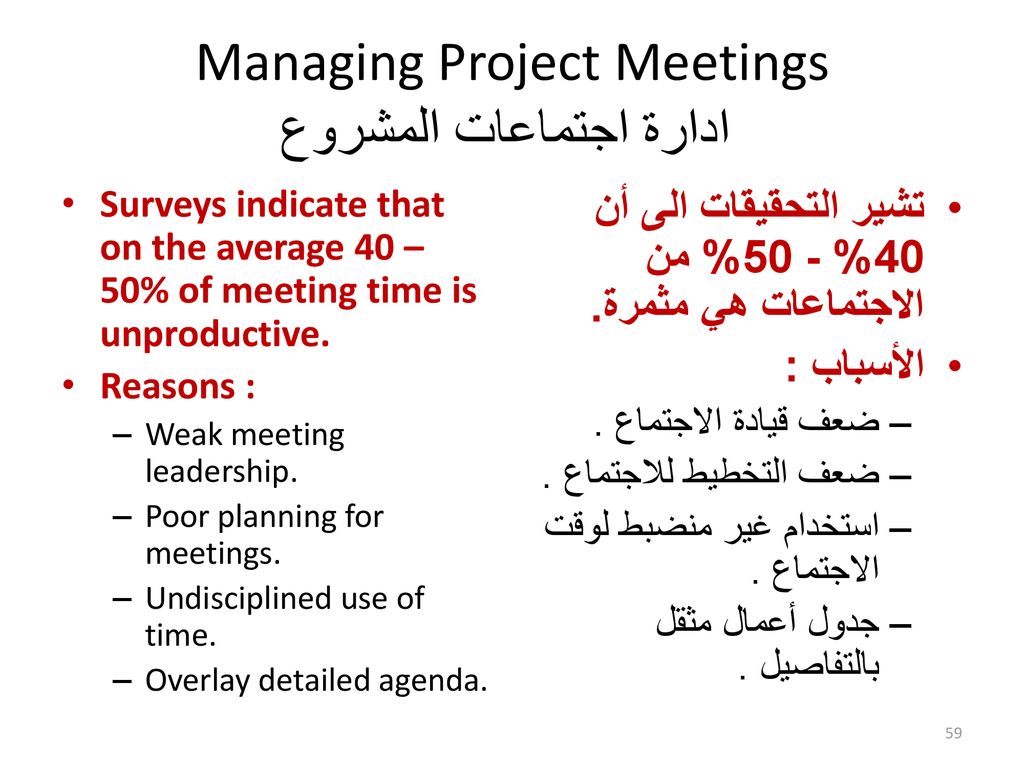 Managing Project Meetings ادارة اجتماعات المشروع