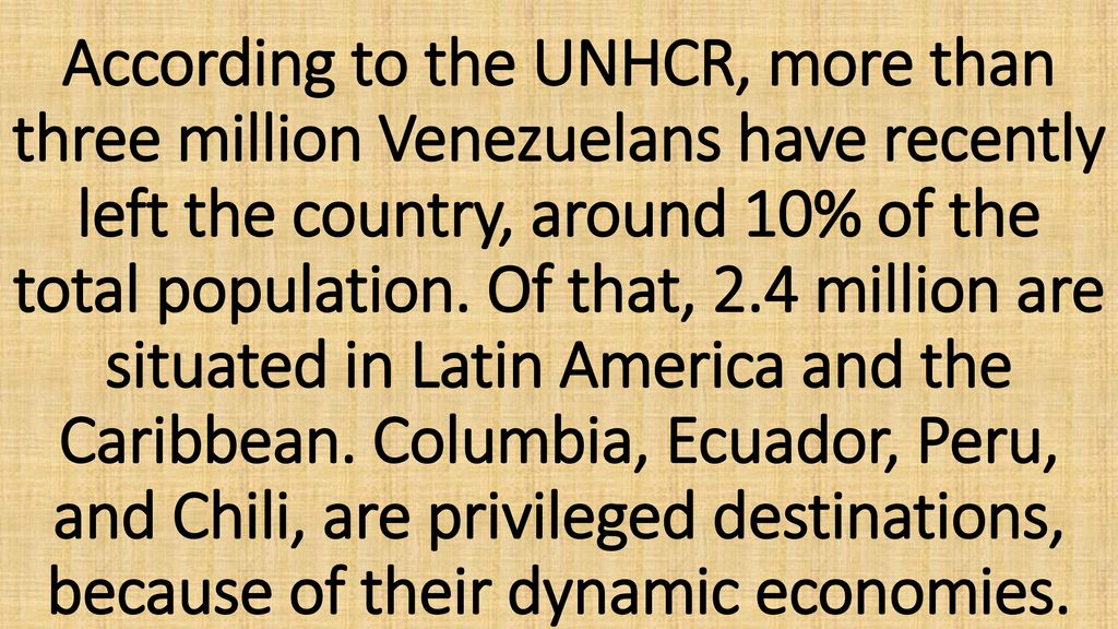 According to the UNHCR, more than three million Venezuelans have recently left the country, around 10% of the total population.