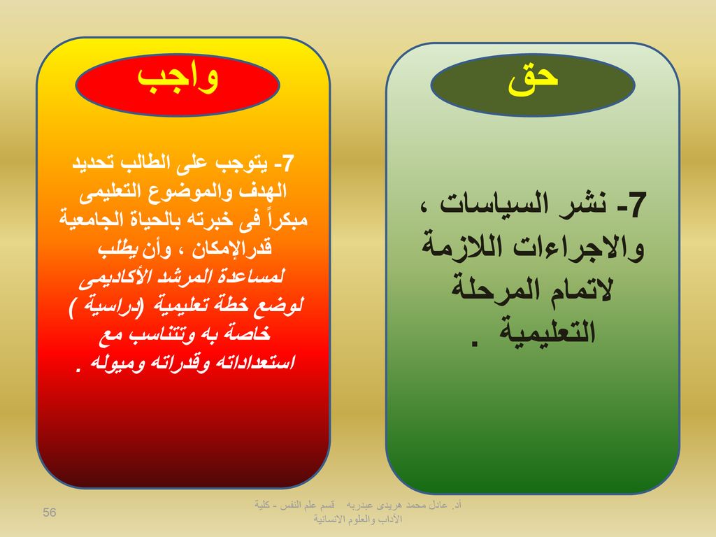 7- نشر السياسات ، والاجراءات اللازمة لاتمام المرحلة التعليمية .