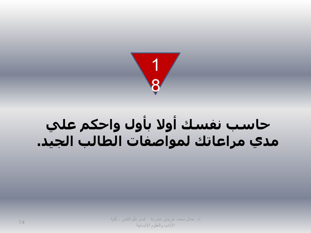 حاسب نفسك أولا بأول واحكم علي مدي مراعاتك لمواصفات الطالب الجيد.