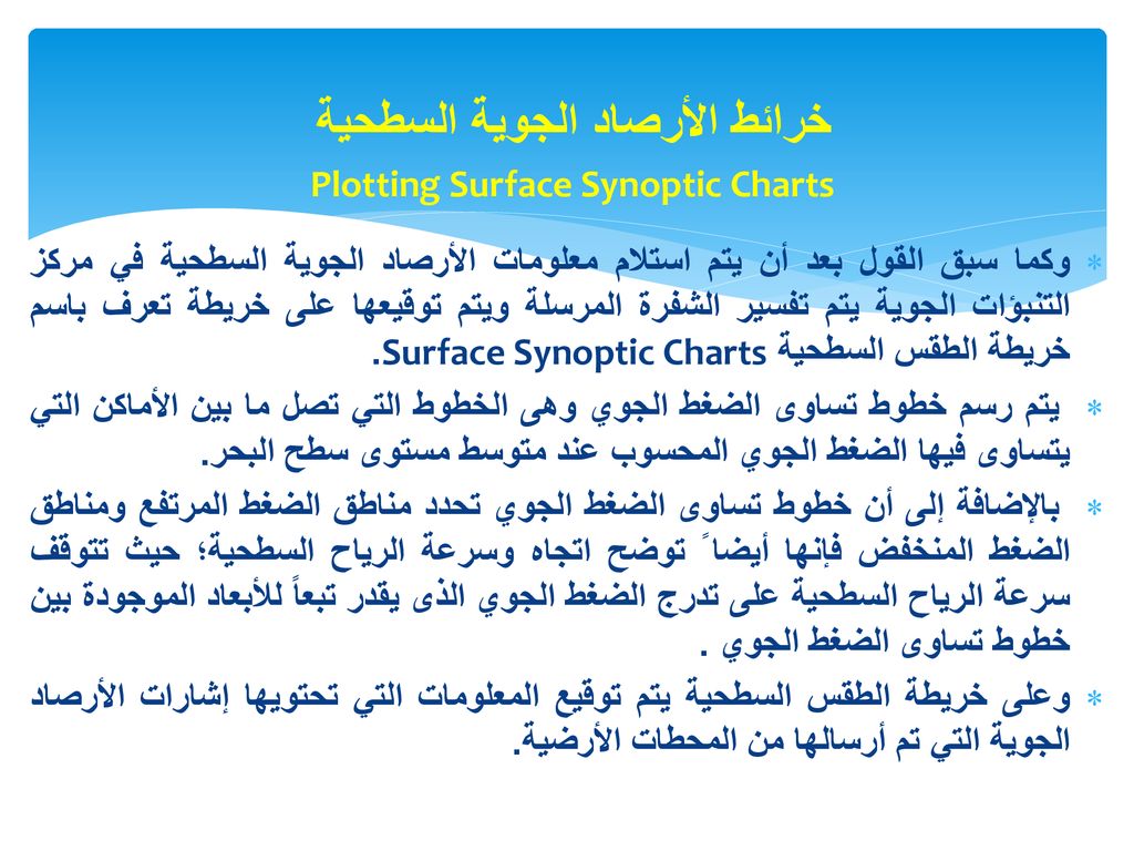 خرائط الأرصاد الجوية السطحية Plotting Surface Synoptic Charts