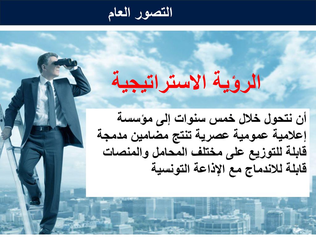 الرؤية الاستراتيجية التصور العام أن نتحول خلال خمس سنوات إلى مؤسسة