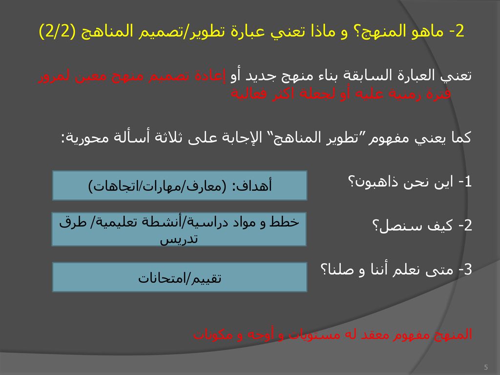 2- ماهو المنهج؟ و ماذا تعني عبارة تطوير/تصميم المناهج (2/2)