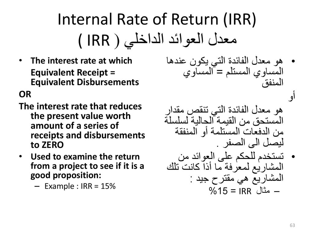 Internal Rate of Return (IRR) ( IRR معدل العوائد الداخلي (