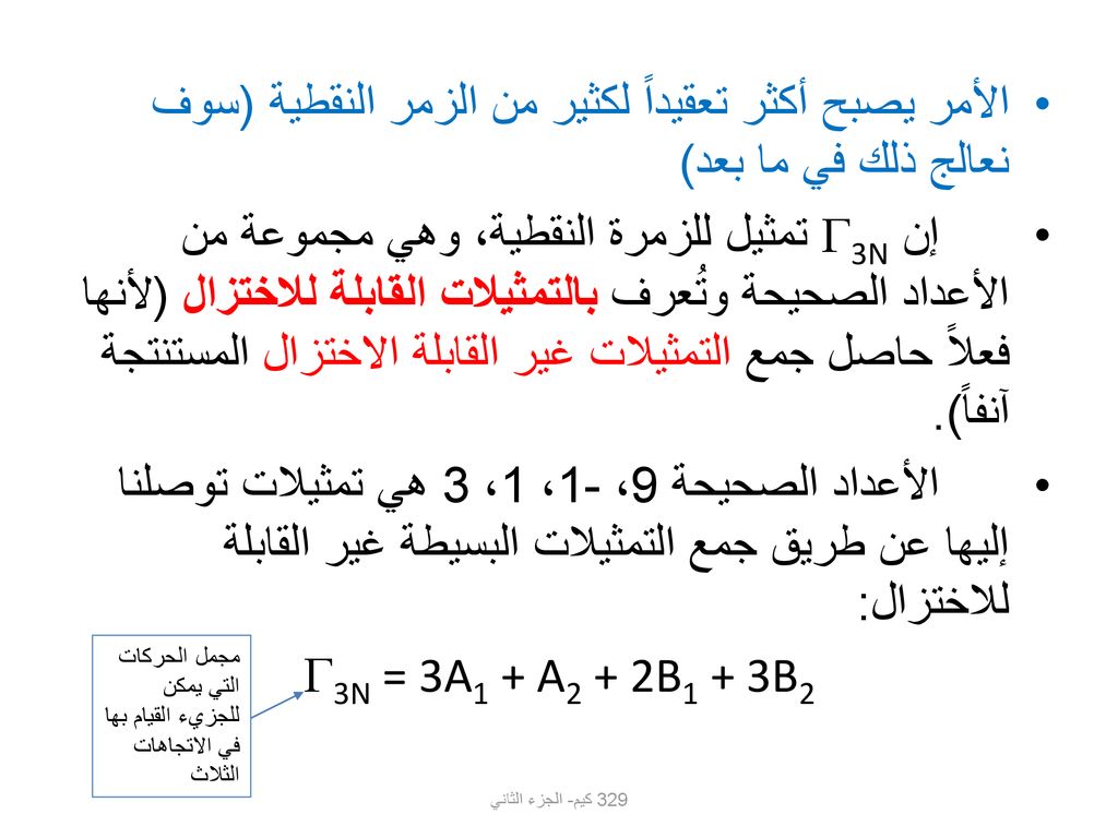 الأمر يصبح أكثر تعقيداً لكثير من الزمر النقطية (سوف نعالج ذلك في ما بعد)