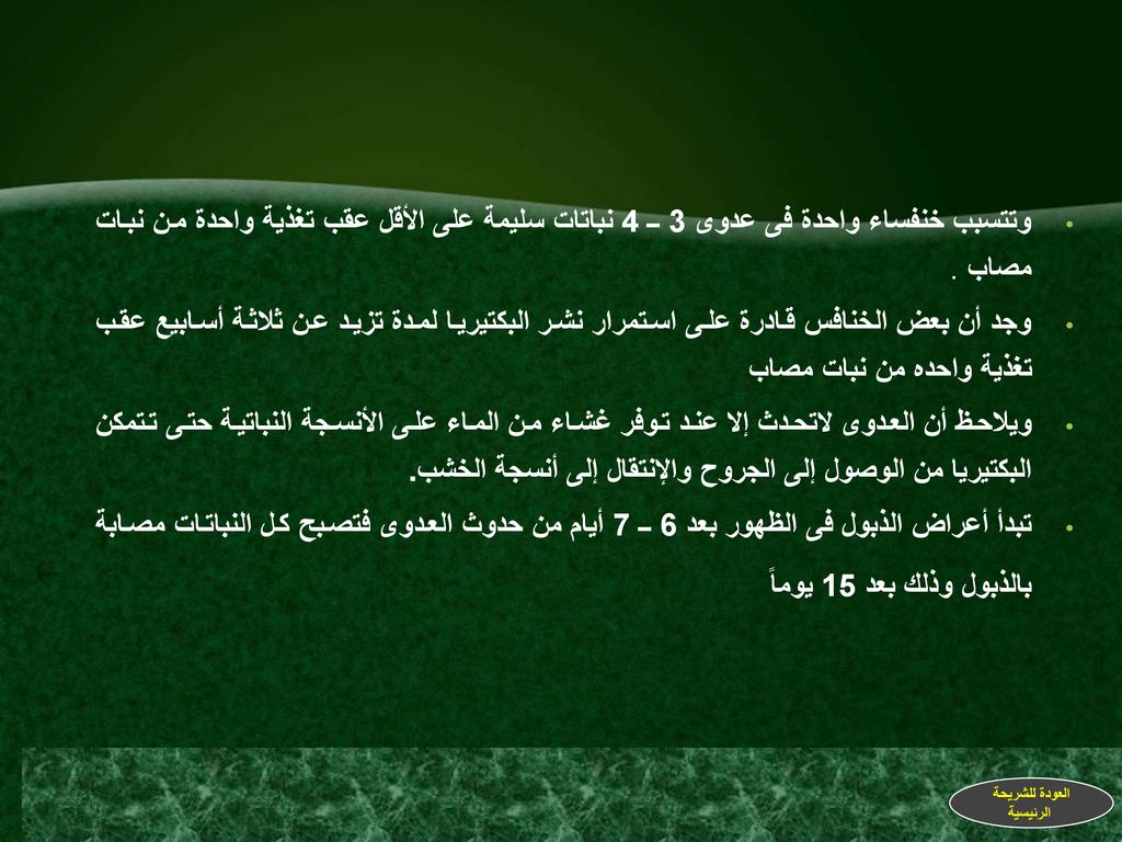 وتتسبب خنفساء واحدة فى عدوى 3 ــ 4 نباتات سليمة على الأقل عقب تغذية واحدة من نبات مصاب .