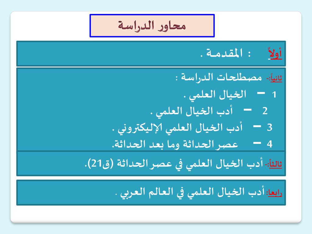 محاور الدراسة أولاً : المقدمـــــة . 2 – أدب الخيال العلمي .