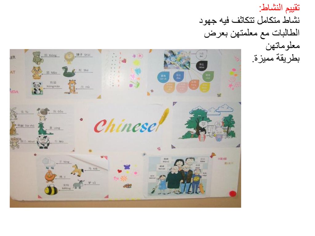 تقييم النشاط: نشاط متكامل تتكاثف فيه جهود الطالبات مع معلمتهن بعرض معلوماتهن بطريقة مميزة.