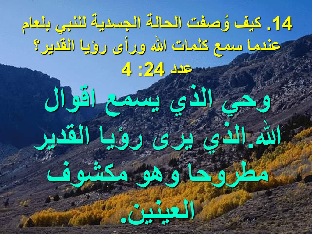 14. كيف وُصفت الحالة الجسدية للنبي بلعام عندما سمع كلمات الله ورأى رؤيا القدير؟