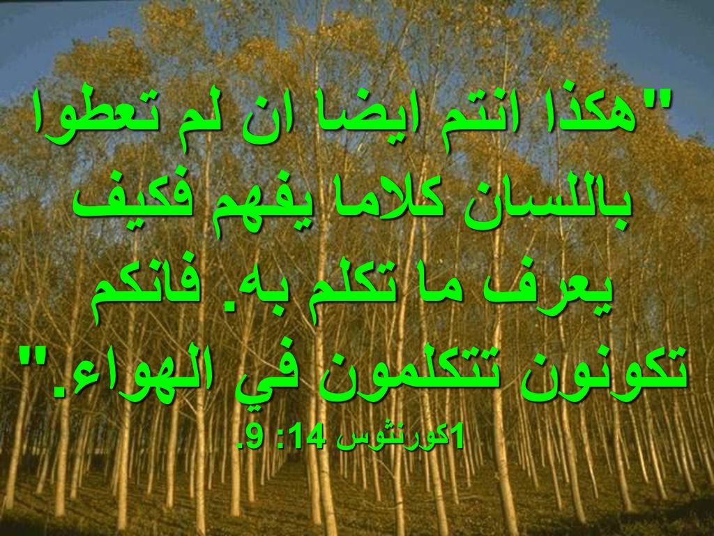 هكذا انتم ايضا ان لم تعطوا باللسان كلاما يفهم فكيف يعرف ما تكلم به
