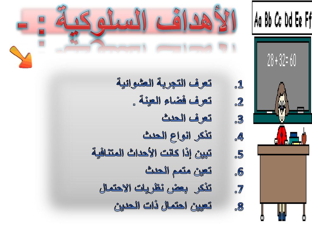 الأهداف السلوكية : - تعرف التجربة العشوائية تعرف فضاء العينة .