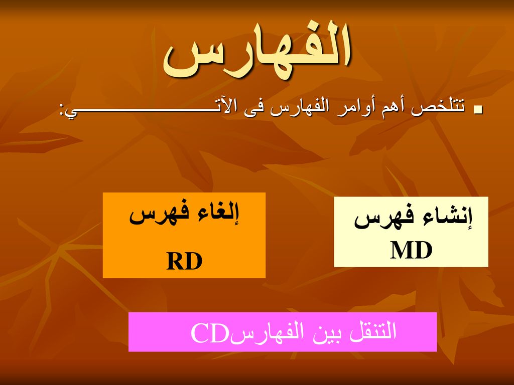 الفهارس إلغاء فهرس إنشاء فهرس MD التنقل بين الفهارس CD RD