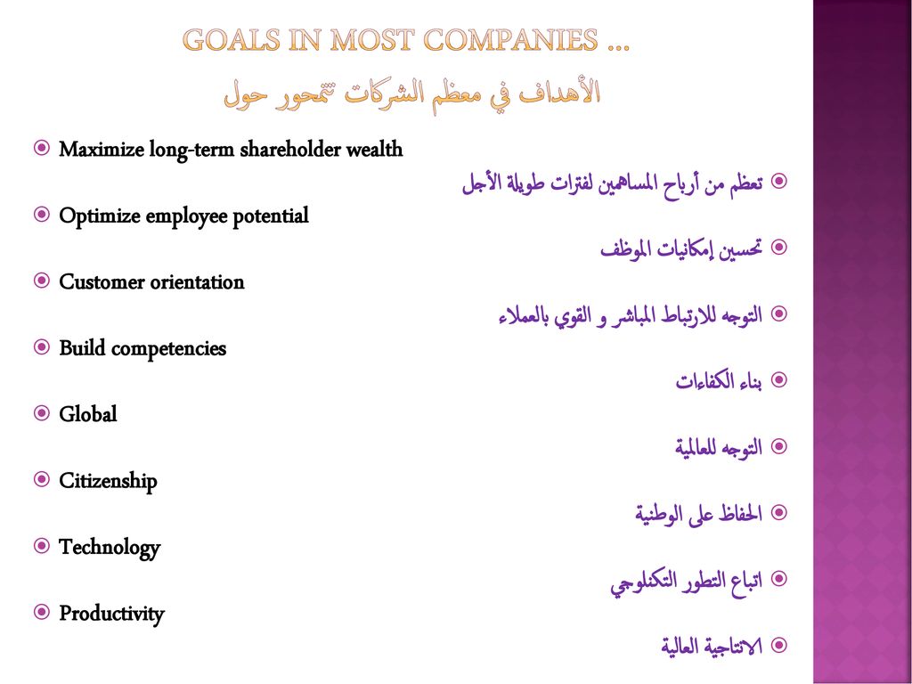 Goals in most companies … الأهداف في معظم الشركات تتمحور حول