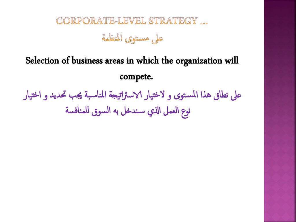 Corporate-Level Strategy … على مستوى المنظمة