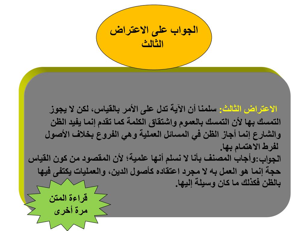 الاعتراض الثالث: سلمنا أن الآية تدل على الأمر بالقياس، لكن لا يجوز