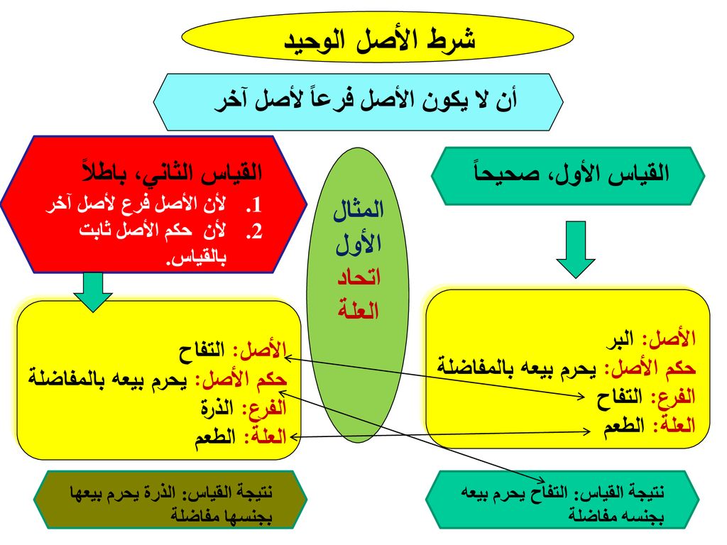 شرط الأصل الوحيد أن لا يكون الأصل فرعاً لأصل آخر القياس الثاني، باطلاً