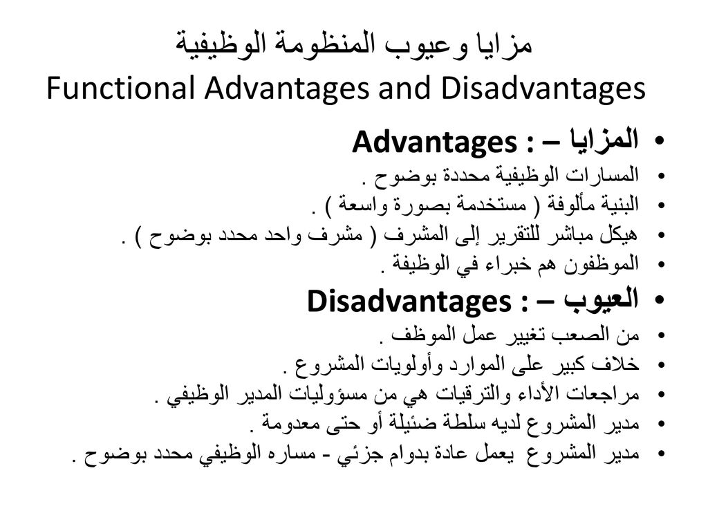 مزايا وعيوب المنظومة الوظيفية Functional Advantages and Disadvantages