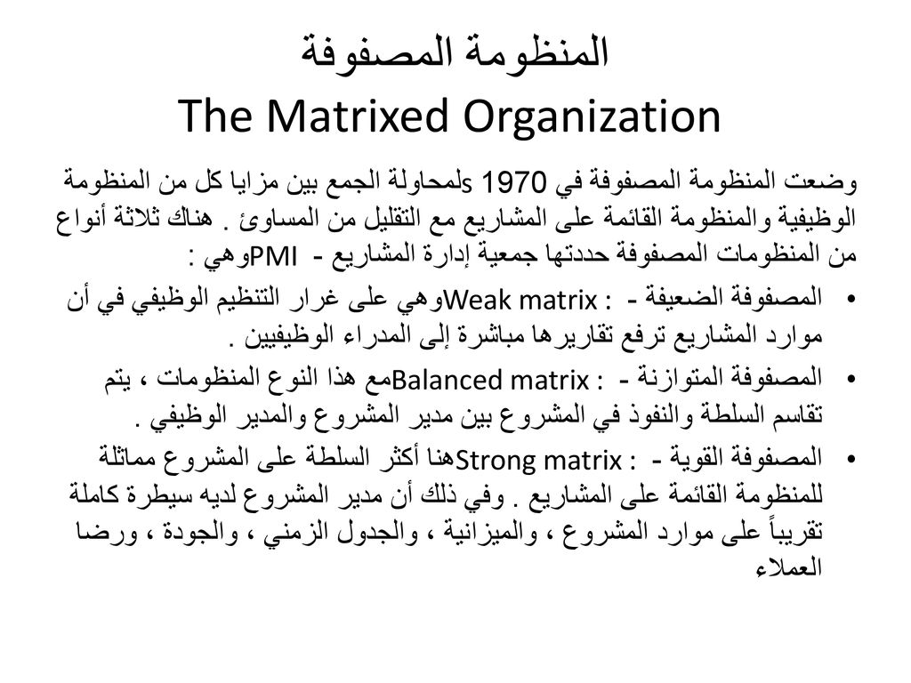 المنظومة المصفوفة The Matrixed Organization