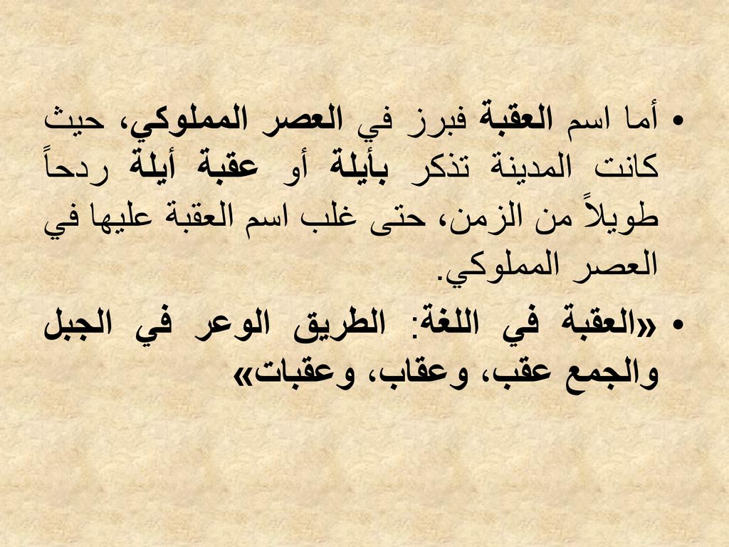 أما اسم العقبة فبرز في العصر المملوكي، حيث كانت المدينة تذكر بأيلة أو عقبة أيلة ردحاً طويلاً من الزمن، حتى غلب اسم العقبة عليها في العصر المملوكي.