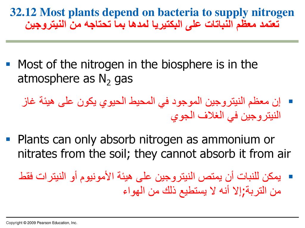Most of the nitrogen in the biosphere is in the atmosphere as N2 gas