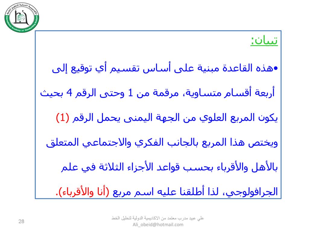 تبيان: هذه القاعدة مبنية على أساس تقسيم أي توقيع إلى