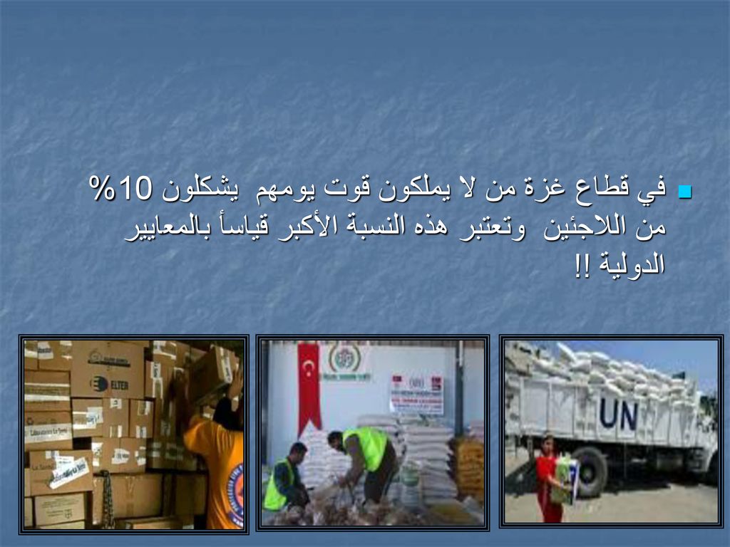 في قطاع غزة من لا يملكون قوت يومهم يشكلون 10% من اللاجئين وتعتبر هذه النسبة الأكبر قياسأ بالمعايير الدولية !!