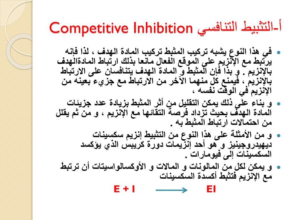 أ-التثبيط التنافسيCompetitive Inhibition
