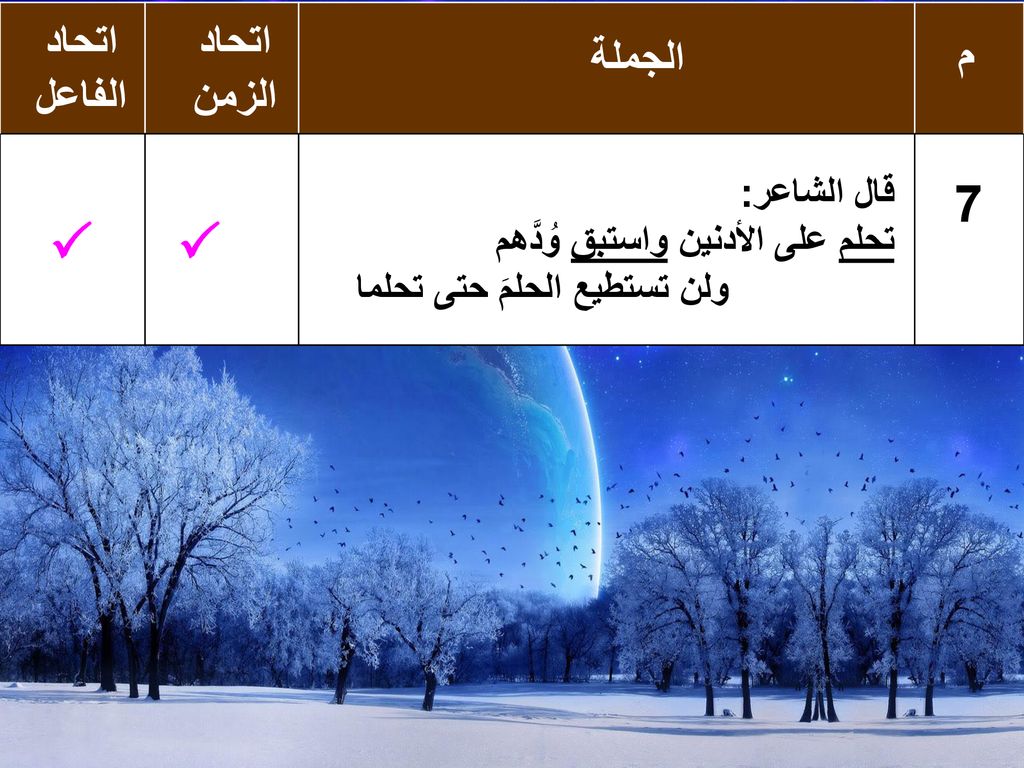   7 اتحاد الفاعل اتحاد الزمن الجملة م قال الشاعر: