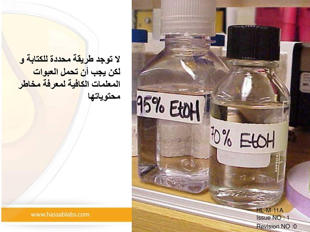 لا توجد طريقة محددة للكتابة و لكن يجب أن تحمل العبوات المعلمات الكافية لمعرفة مخاطر محتوياتها
