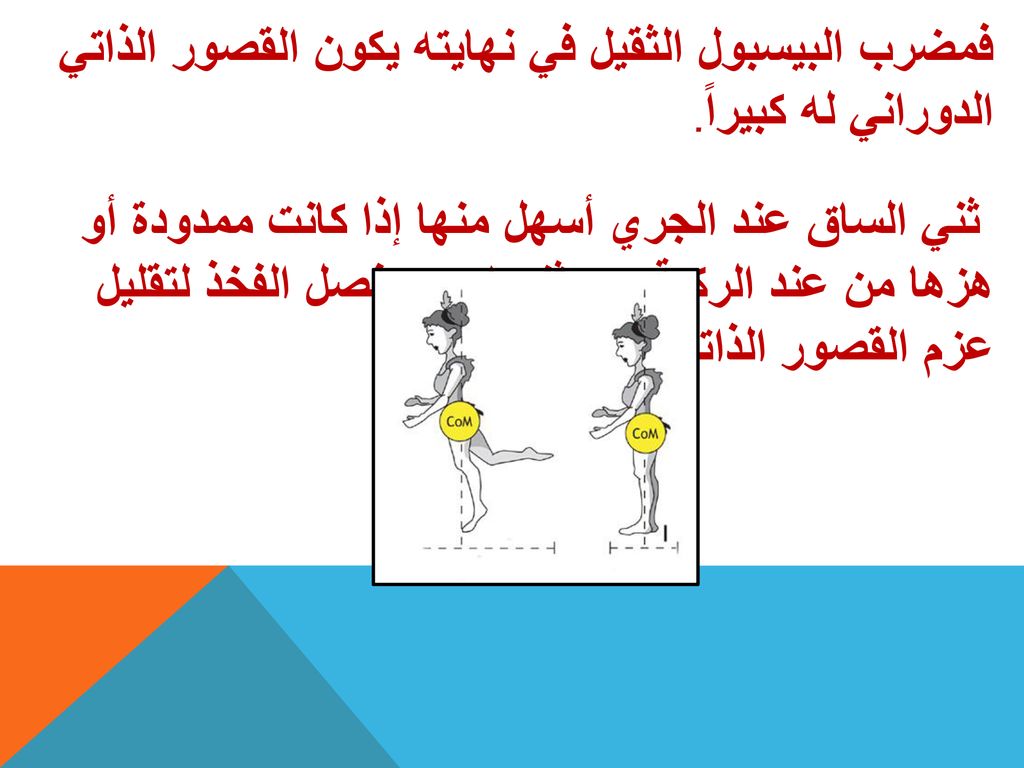 فمضرب البيسبول الثقيل في نهايته يكون القصور الذاتي الدوراني له كبيراً