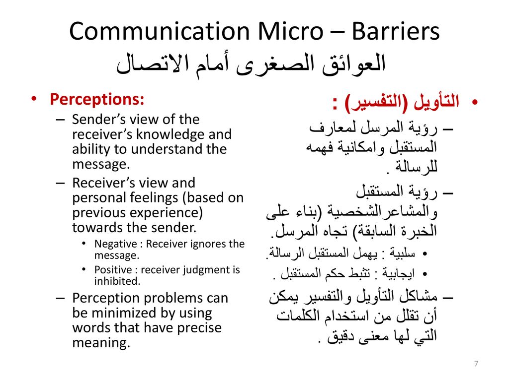 Communication Micro – Barriers العوائق الصغرى أمام الاتصال