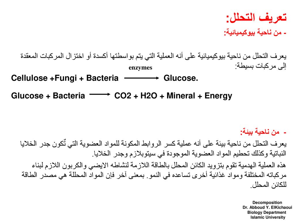 Glucose + Bacteria CO2 + H2O + Mineral + Energy