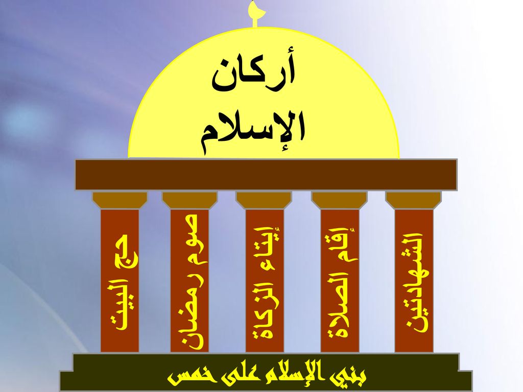 أركان الإسلام حج البيت صوم رمضان إيتاء الزكاة إقام الصلاة الشهادتين